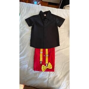 Boys Black Shirt & Red Shorts Set w/ Suspenders